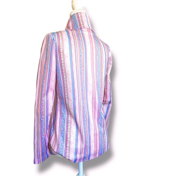 VNTG 70s Handmade Turtle Neck Top Sz S/M Pink Floral Stripe Indie Funky - Picture 4 of 10